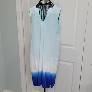 Lands' End 100% Cotton Sleeveless Blue Ombre Dress Size Medium